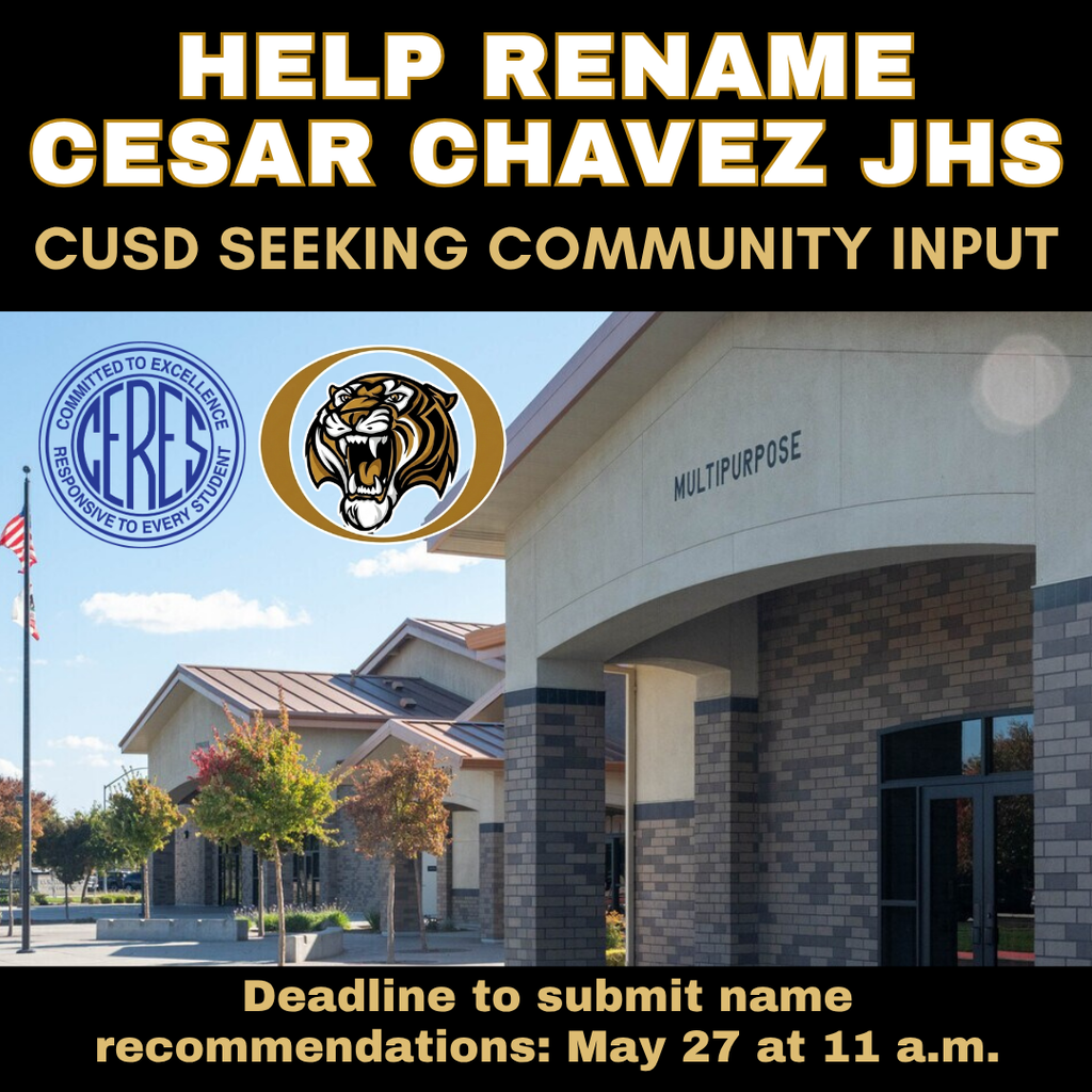 CCJHS Multipurpose building with headline: Help Rename Cesar Chavez JHS