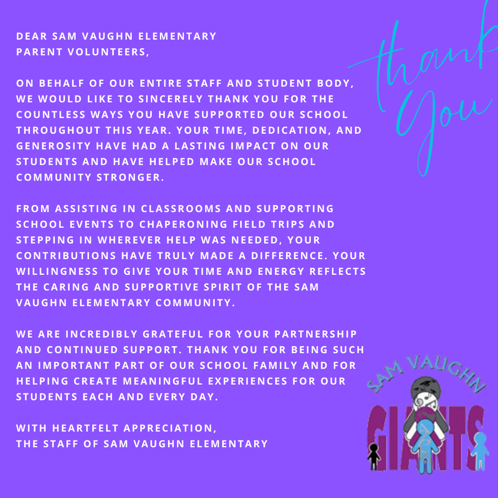 Thank you to all of our wonderful volunteers this school year!