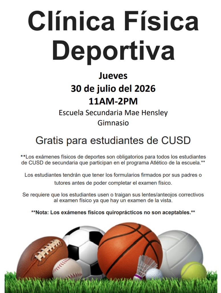 Sports Physical Info Spanish- July 30th 11am to 2pm