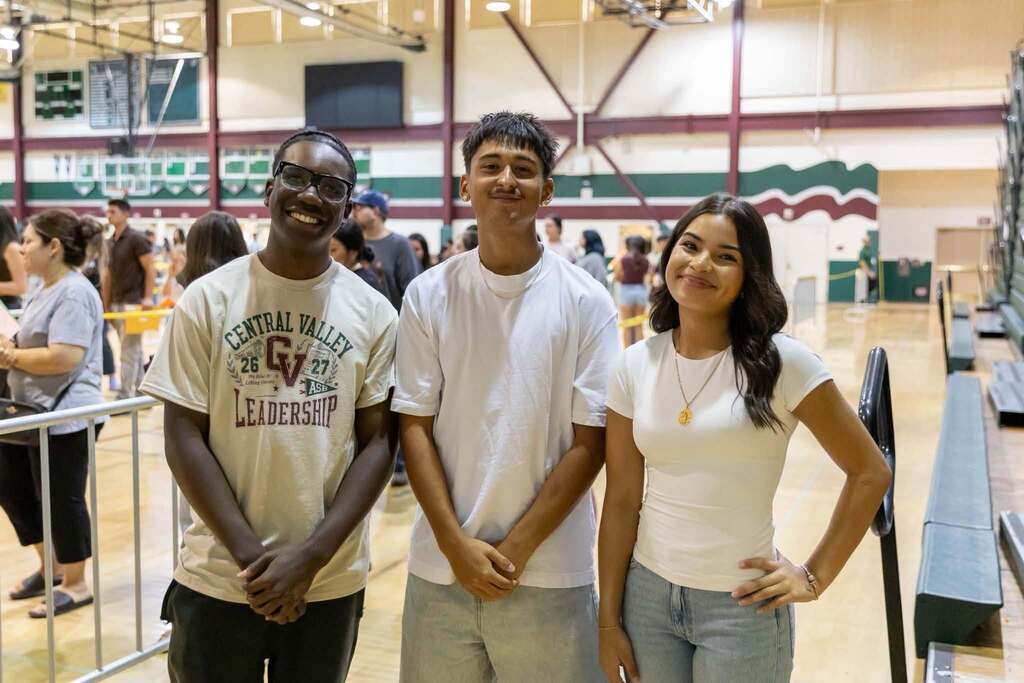 Three students in gym for CVHS Taking Flight