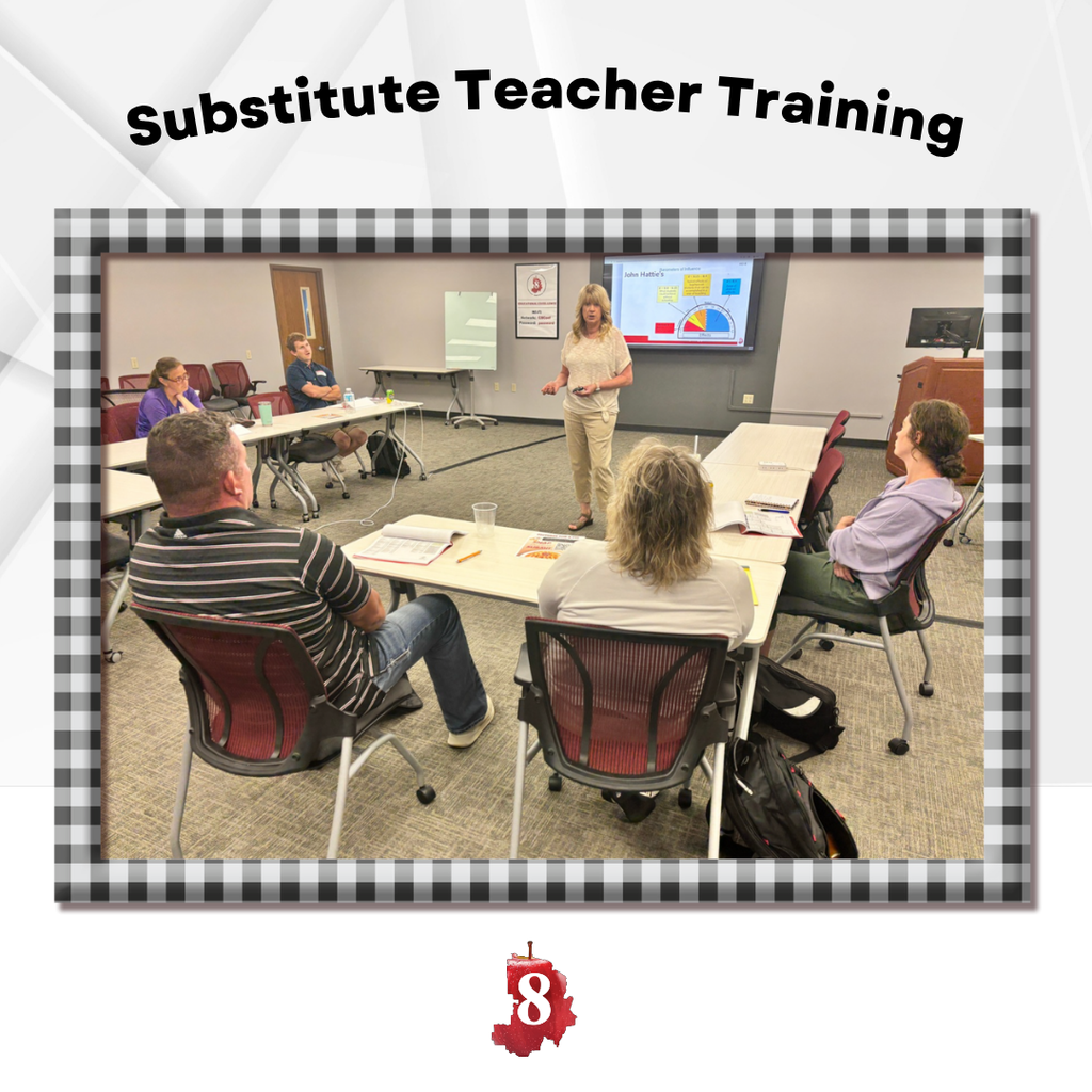 Small group discussion at CESA 8 for substitute teacher training.