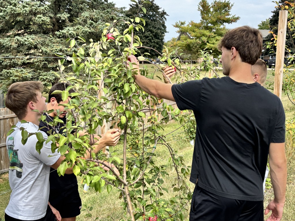 Students picking apples.