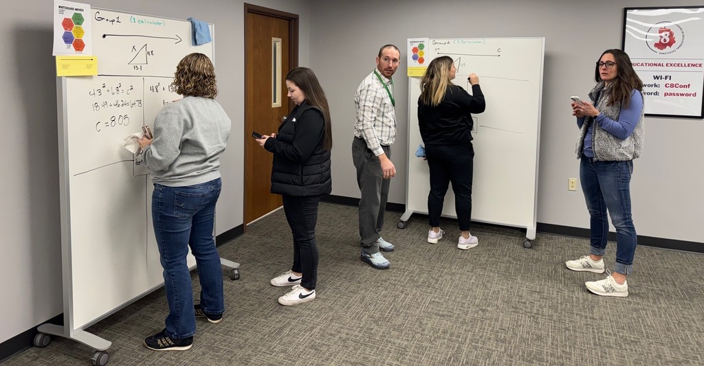 CESA 8 Math Network Grades 6–12 meeting, teachers working at whiteboards.