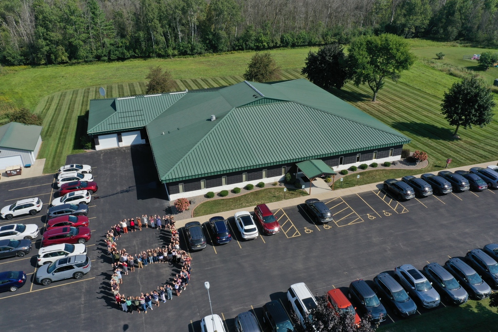 Aerial photo of CESA 8 staff lined up in the shape of an 8.