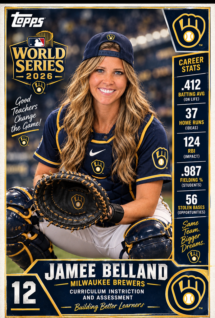 Jamee Belland on a baseball card