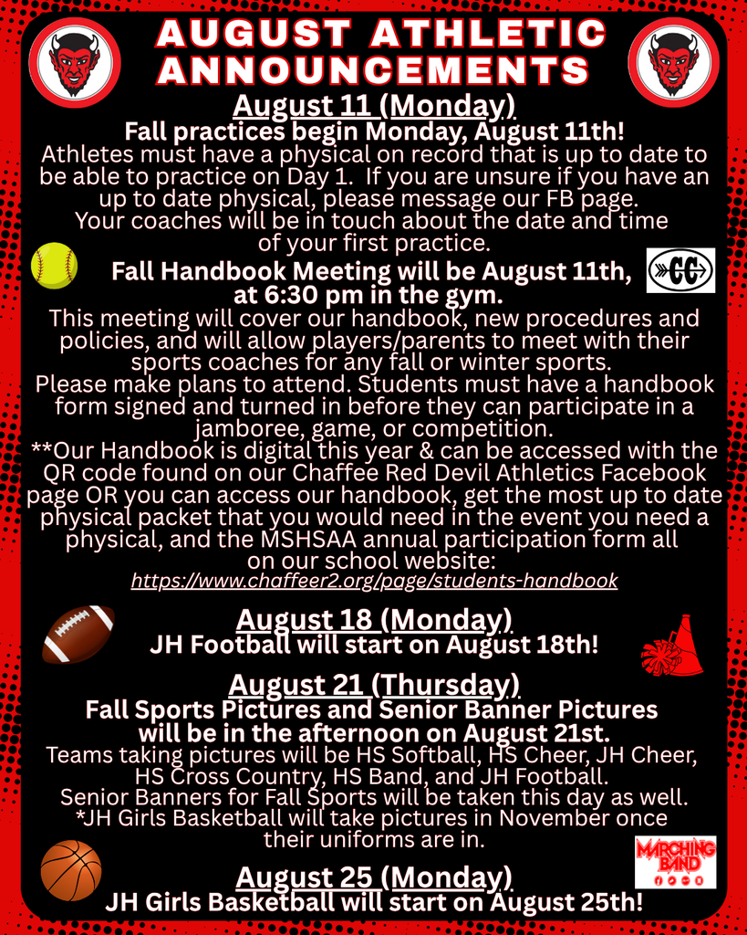Athletic Announcements for August