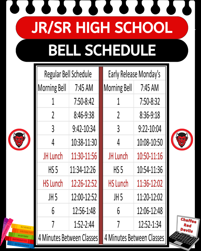 Jr/Sr High School Bell Schedule 2025 2026