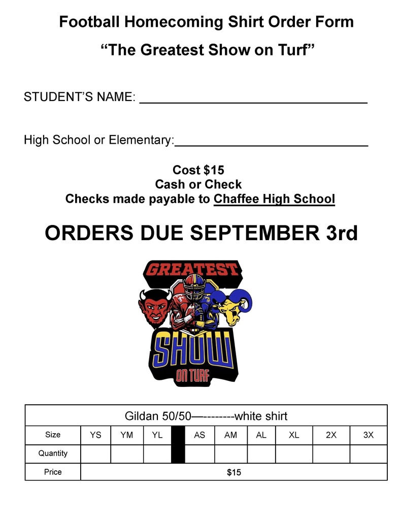 Football Homecoming Shirt Order Form 2025