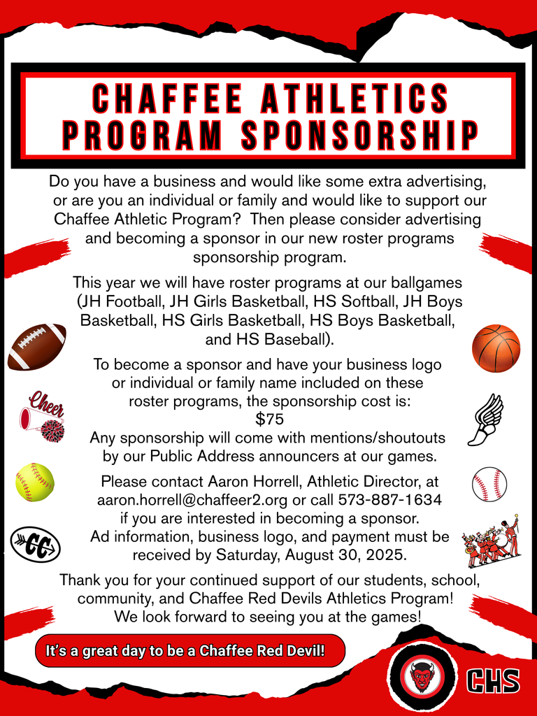 Chaffee Athletics Program Sponsorship 2025 2026