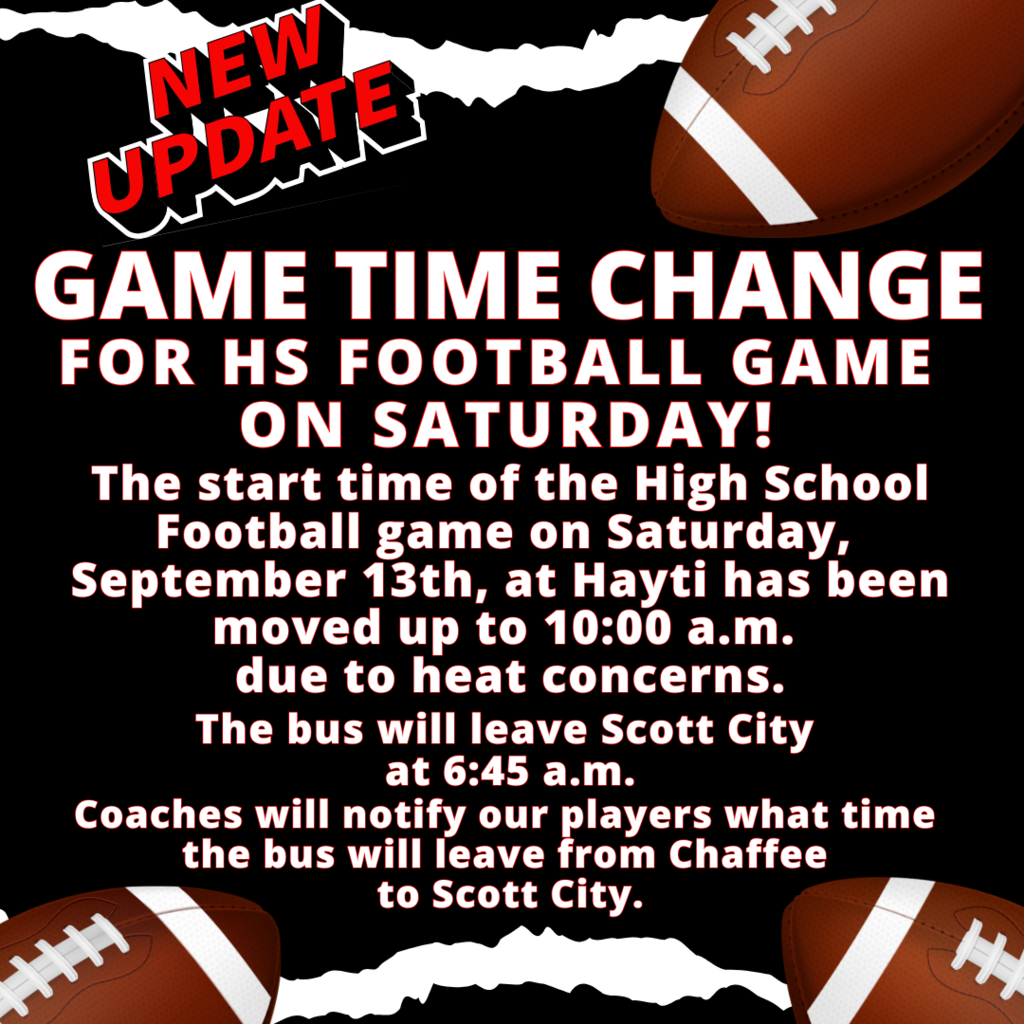 Game Time Change for HS Football Game on September 13, 2025