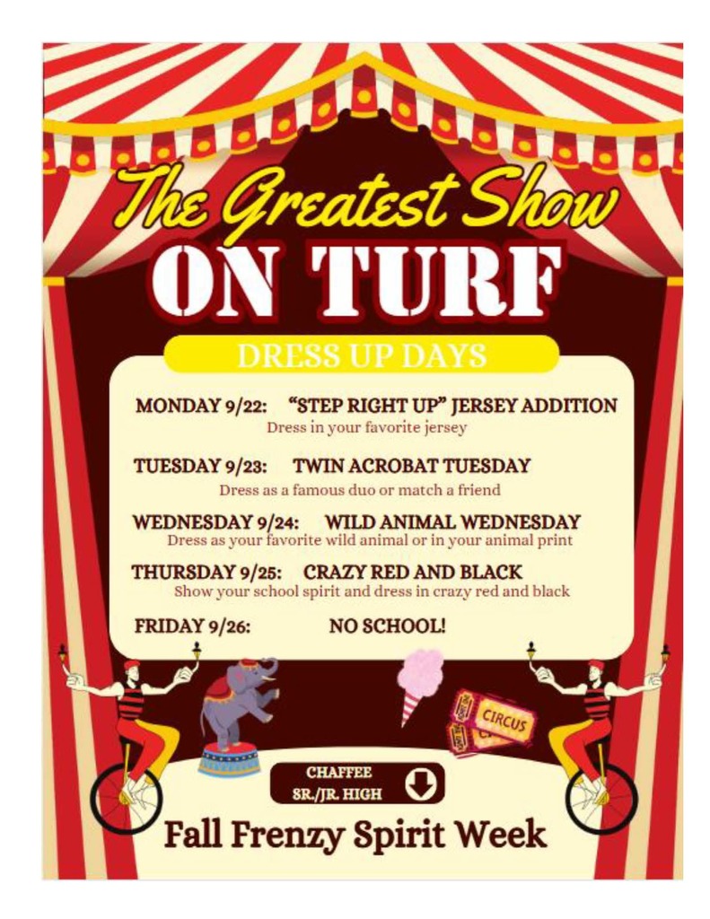 Fall Frenzy Spirit Week Dress Up Days September 22-26, 2025