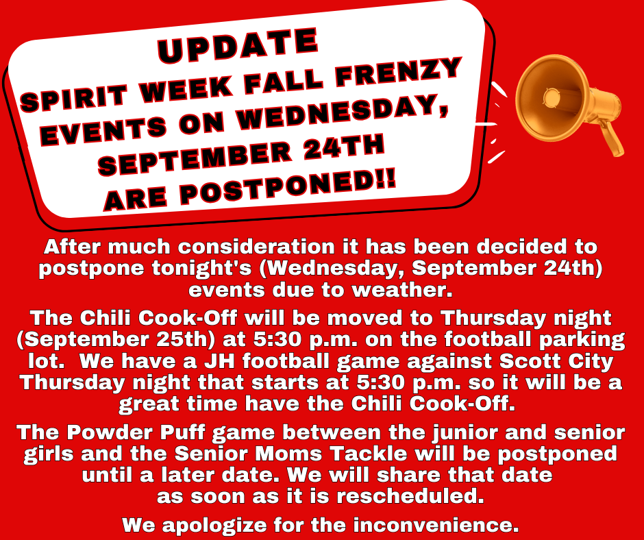 Spirit Week Activities Sptember 24th Postponed