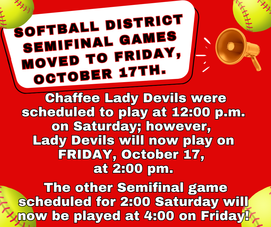 Softball District Semifinals moved to October 17, 2025