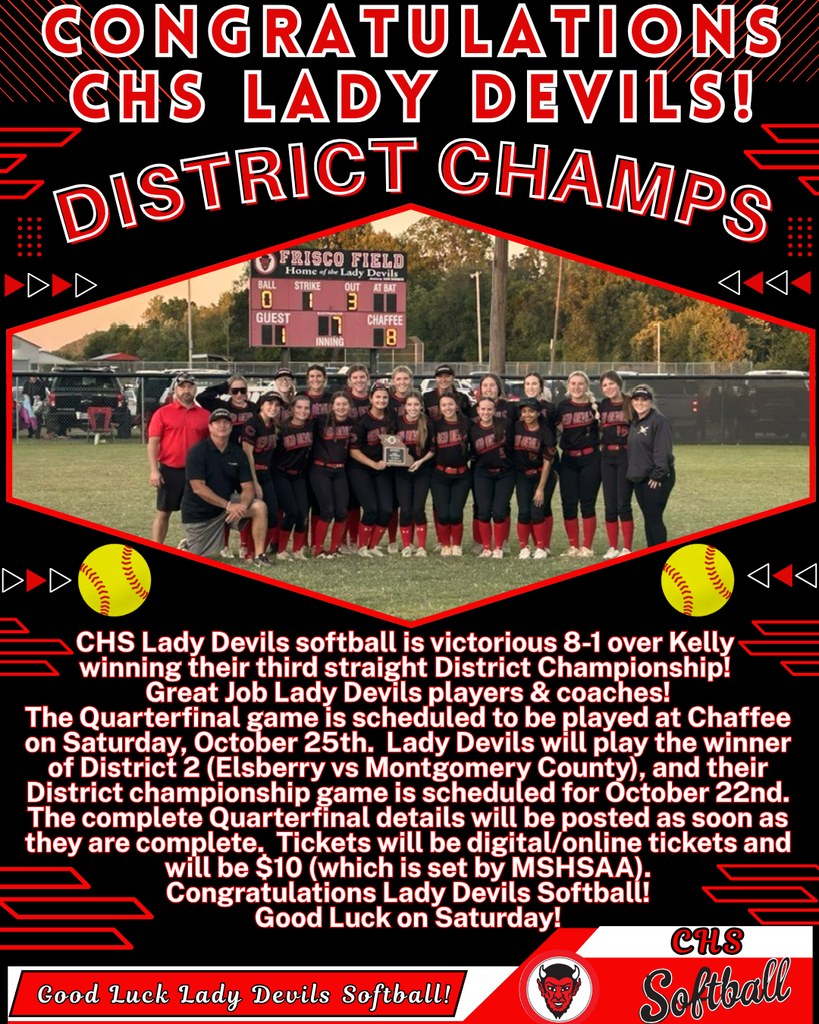 Congratulations Lady Devils Softball District Champs 2025