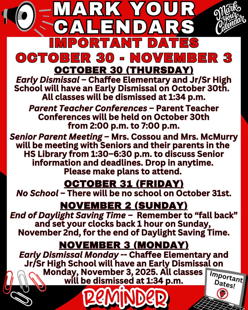 Important Dates October 30 - November 3, 2025