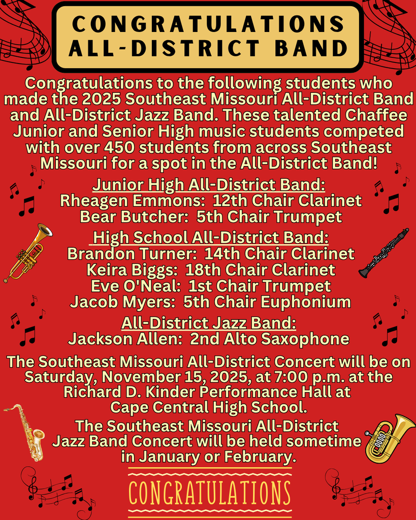 Congratulations All-District Band and All-District Jazz Band 2025