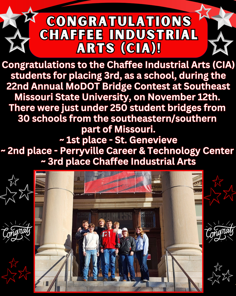 Congratulations Chaffee Industrial Arts 3rd Place Bridge Contest