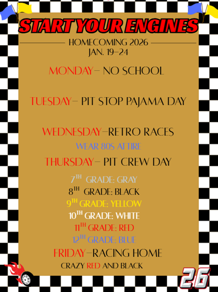 Homecoming Dress Up Days January 19-24, 2026
