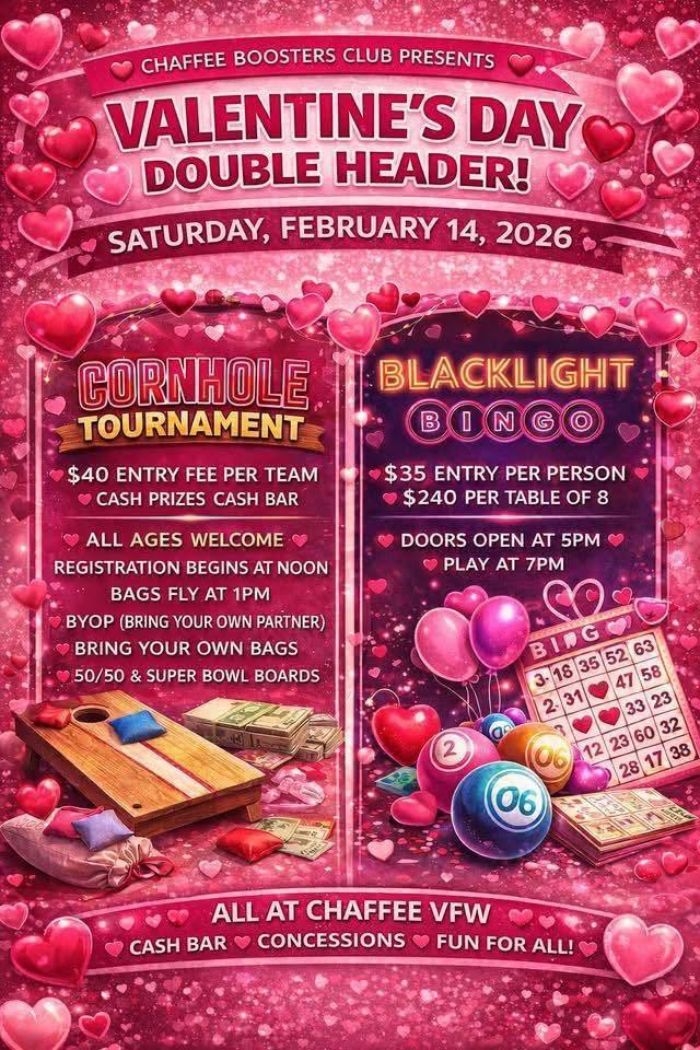 Booster Club Cornhole Tournament and Blacklight Bingo February 14, 2026