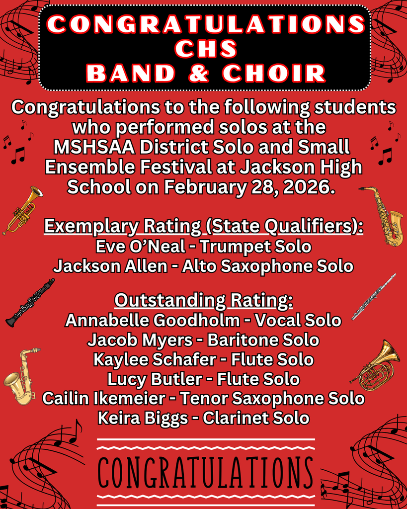 Congratulations Band and Choir Exemplary and Outstanding MSHSAA Festival 2026