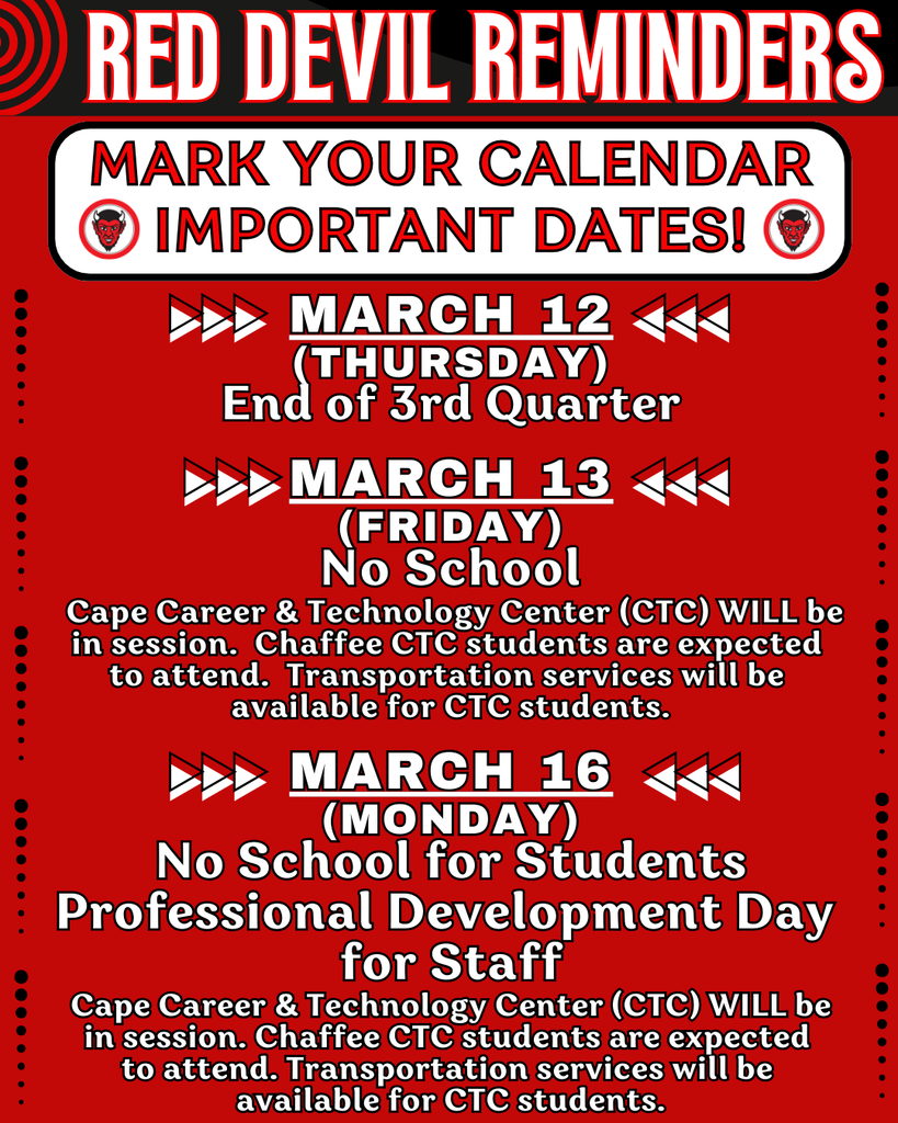 Important Dates March 12, 13, 16