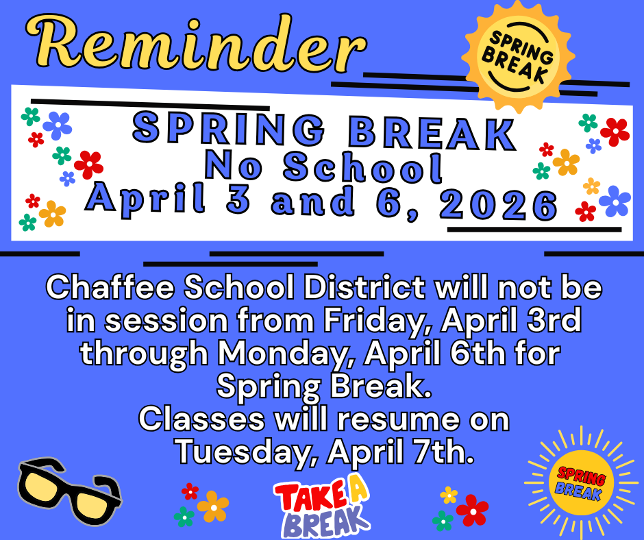 Reminder - No School Spring Break April 3 and 6, 2026