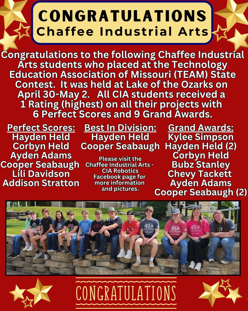 Congratulations Chaffee Industrial Arts at State 2026