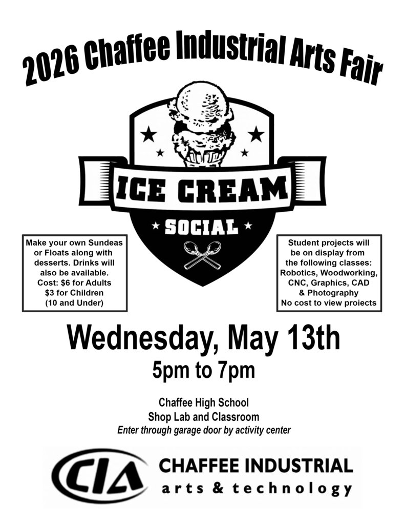 Chaffee Industrial Arts Fair and Ice Cream Social May 13, 2026