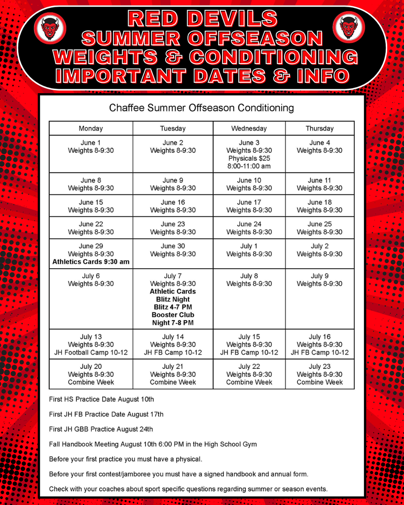 Summer Offseason Conditioning, Weights, and Other Important Dates & Information 2026