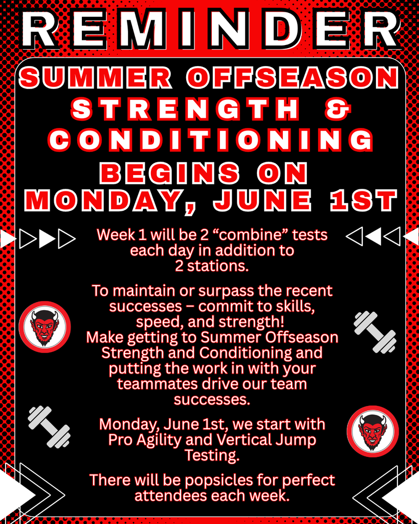 Reminder - Summer Offseason Strength & Conditioning Begins Monday, June 1