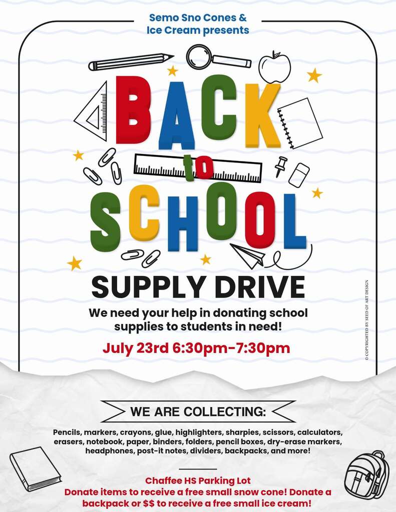 Back to School Supply Drive July 23, 2026