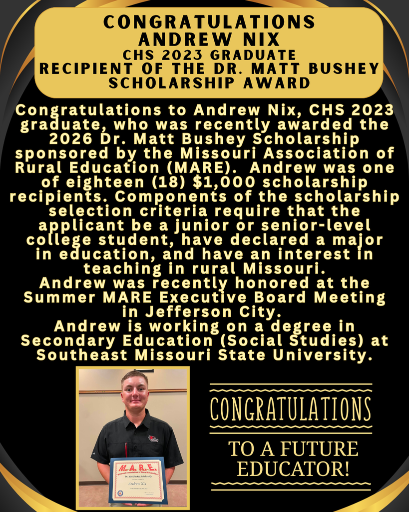 Congratulations Andrew Nix - Recipient of the Dr. Matt Bushey Scholarship Award