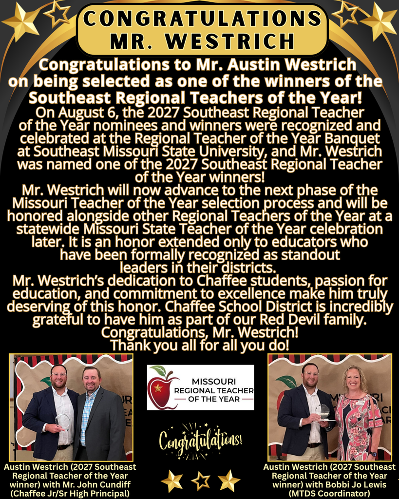 Congratulations Mr. Westrich Missouri Regional Teacher of the Year Winner