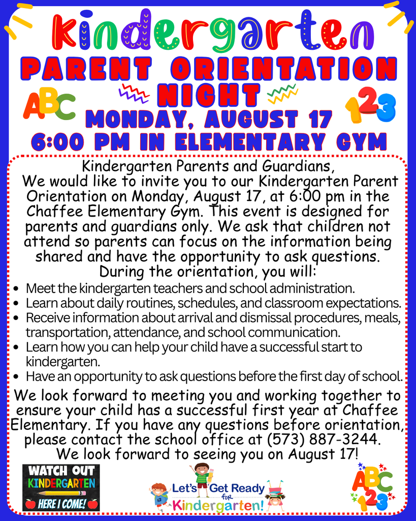 Kindergarten Parent Orientation Night August 17, 2026