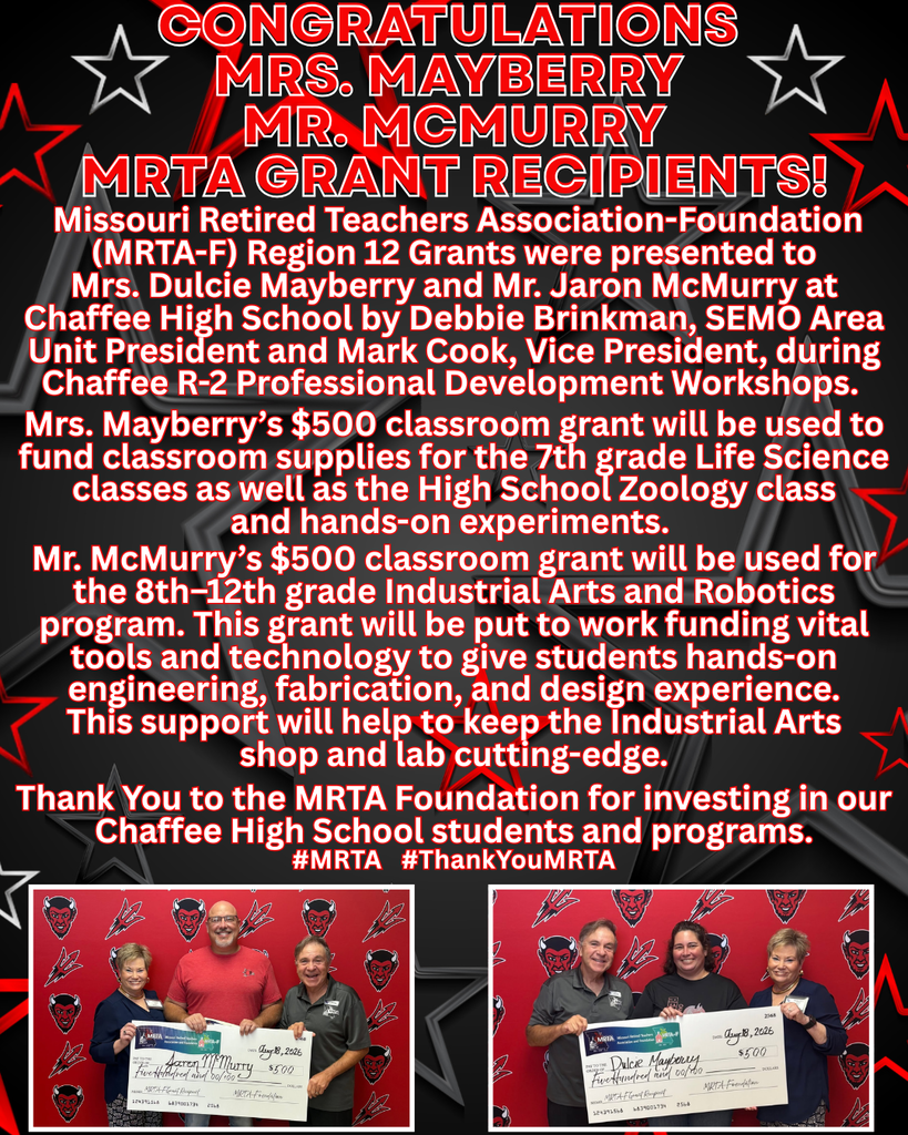 Congratulations Mrs. Mayberry and Mr. McMurry MRTA Grant Recipients