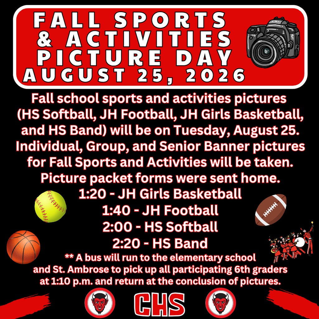 Fall Sports and Activities Picture Day August 25, 2026