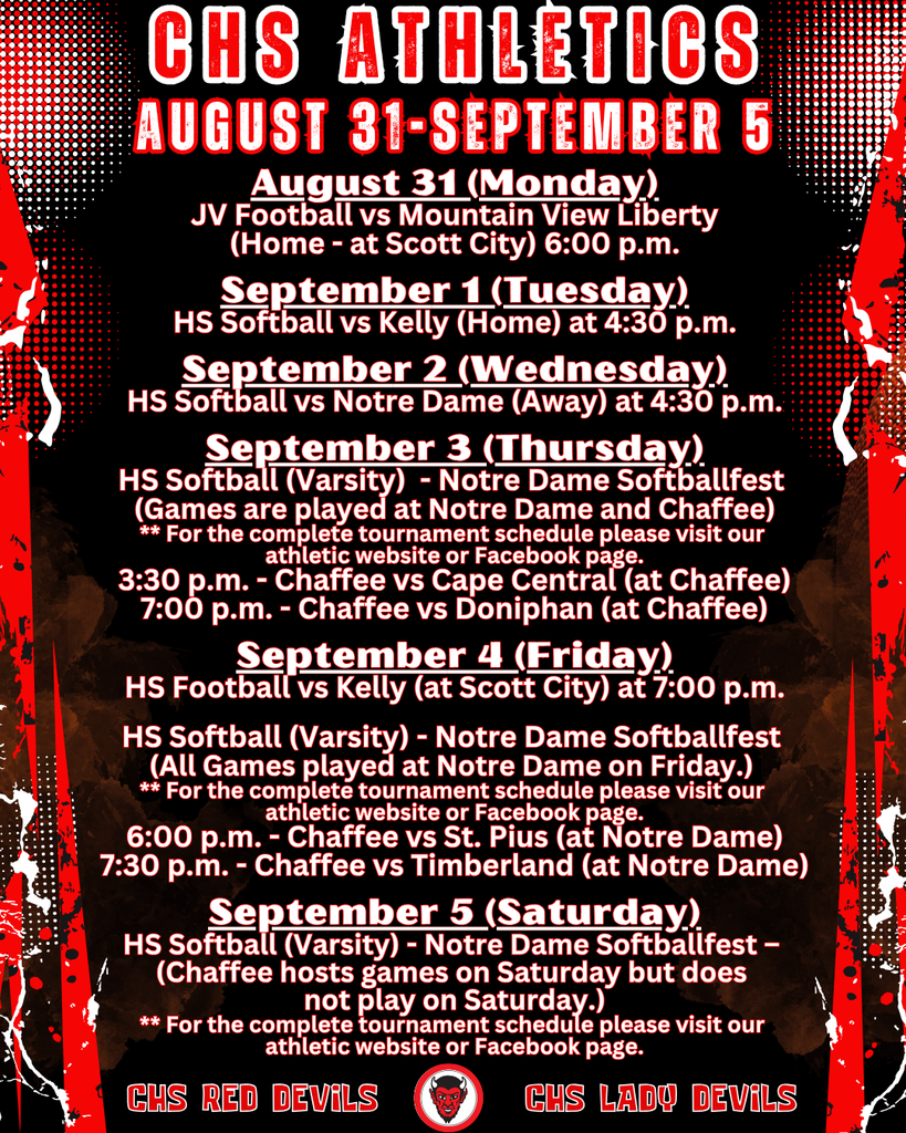 This Week in CHS Athletics August 31-September 5, 2026