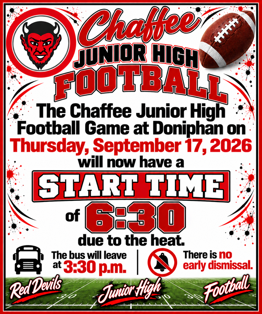 Junior High Football Game Time Update for September 17, 2026