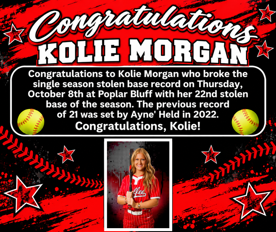 Congratulations Kolie Morgan Single Season Stolen Base Record