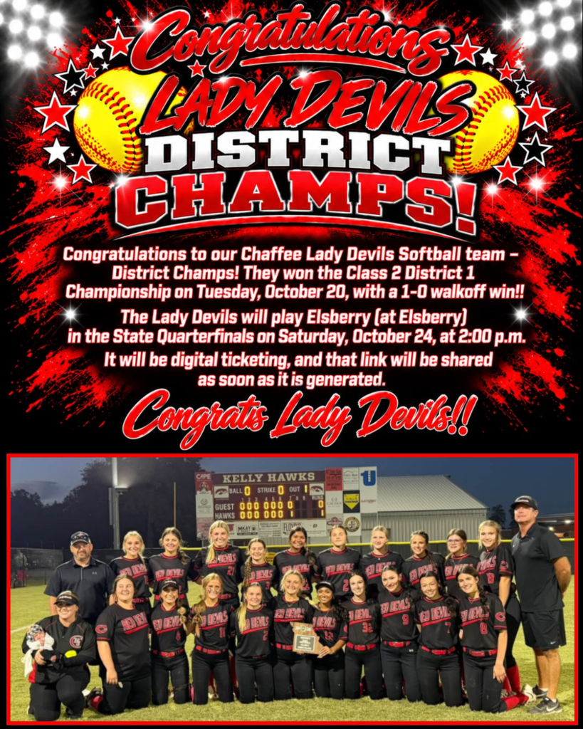 Congratulations Lady Devils Softball - District Champs 2026