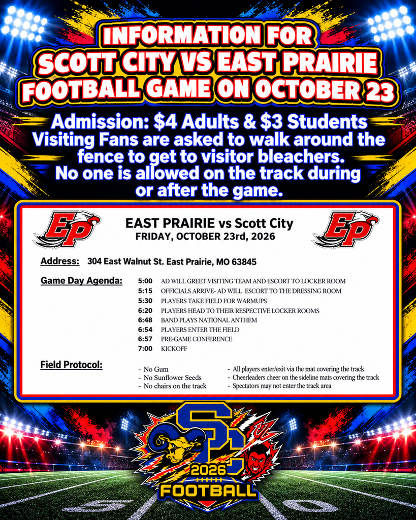 Information for Scott City vs East Prairie Football Game on October 23, 2026