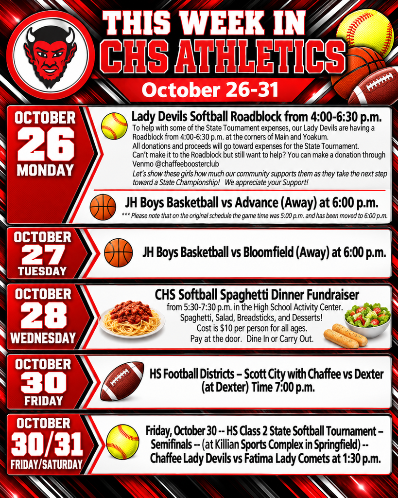 This Week in CHS Athletics October 26-31, 2026