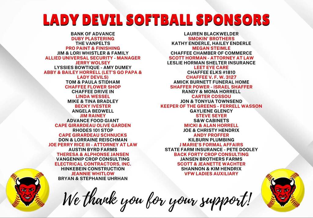 Thank You Lady Devil Softball Sponsors