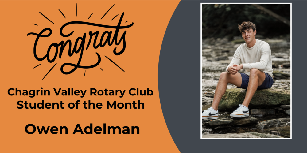 Chagrin Falls High School Senior Owen Adelman Named April Rotary Student of the Month