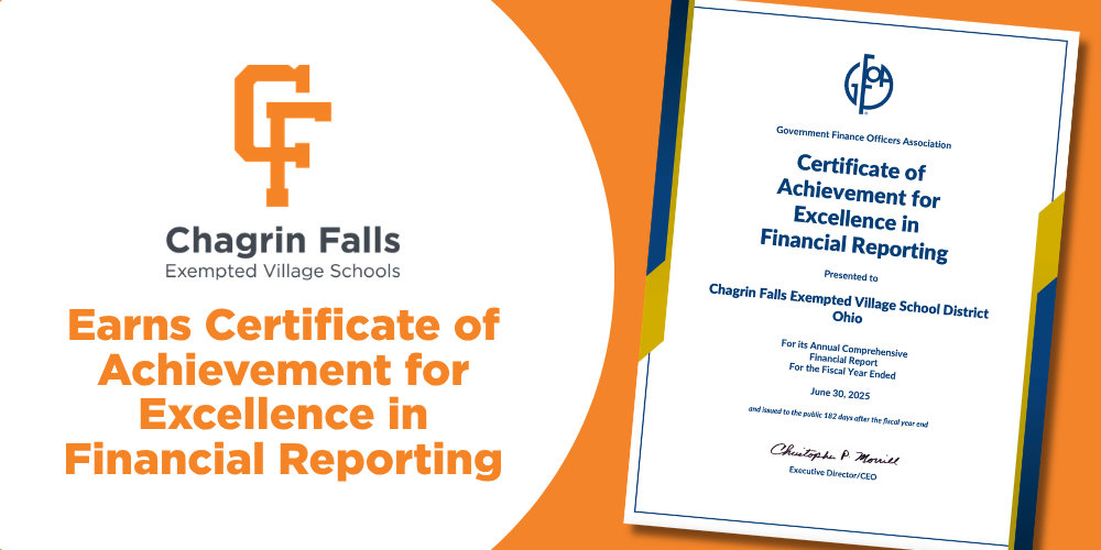 Chagrin Falls Schools Earns Certificate of Achievement for Excellence in Financial Reporting