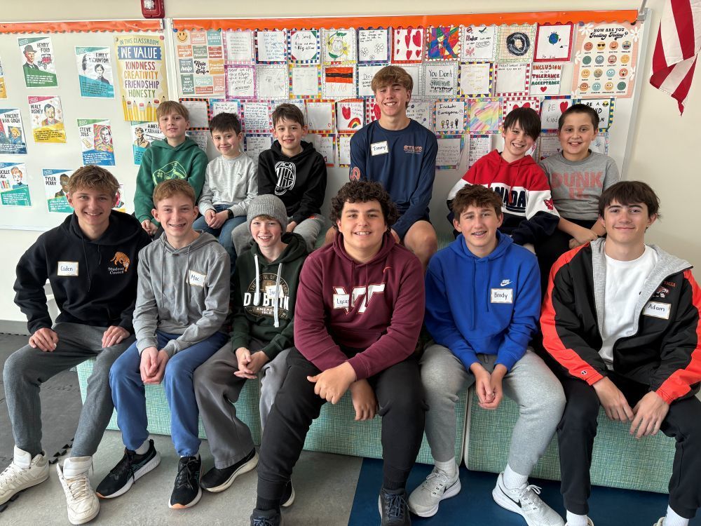 Middle School boys visit CFIS to talk about kindness and inclusion.