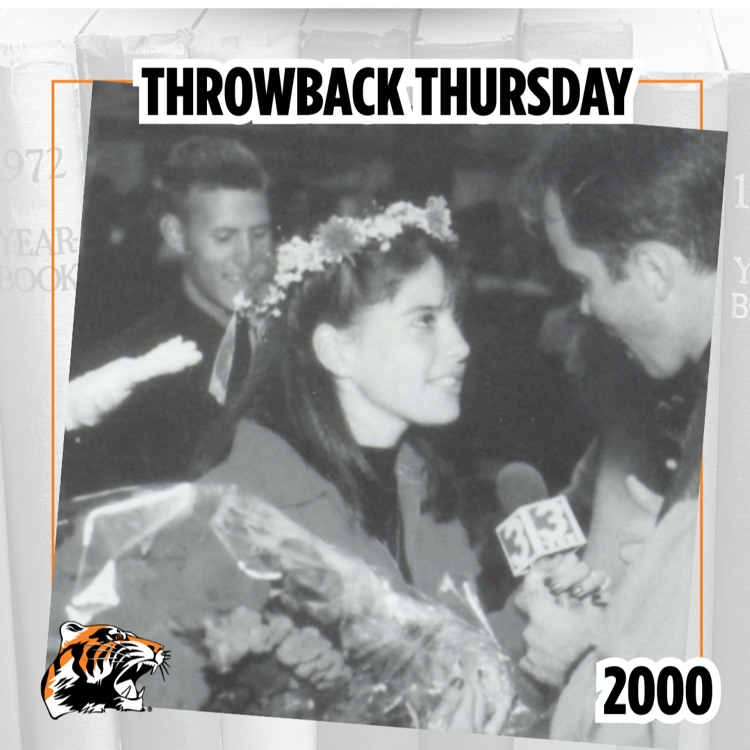 2000 homecoming queen being interviewed by the local news.
