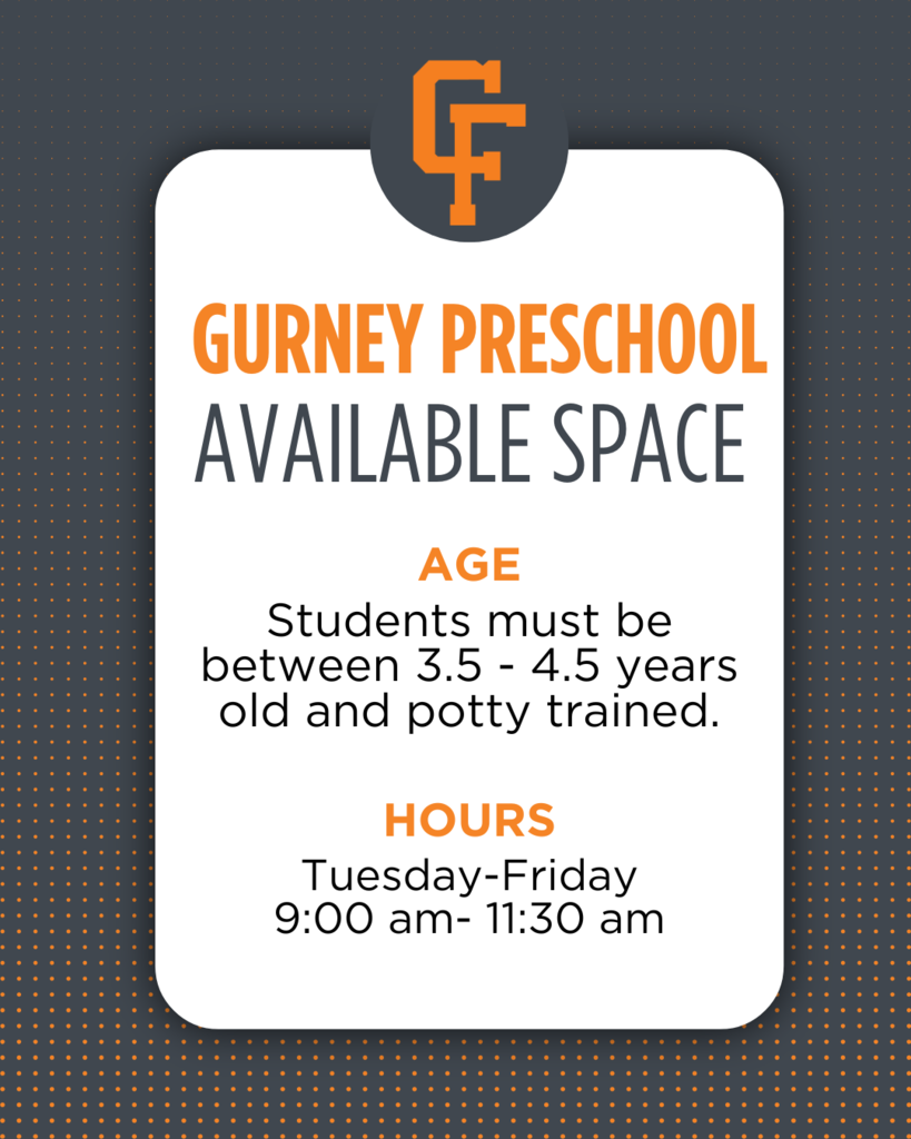 Gurney Preschool has available space for 3.5-4.5 potty trained students in one of our morning classes. Gurney Preschool is an inclusive early childhood education program where children of all abilities can learn, grow, and thrive. Our program embraces a cohesive approach to education, blending structured activities with play-based learning to promote social, emotional, cognitive, and physical development. To learn more: carrey.nielsen@chagrinschools.org