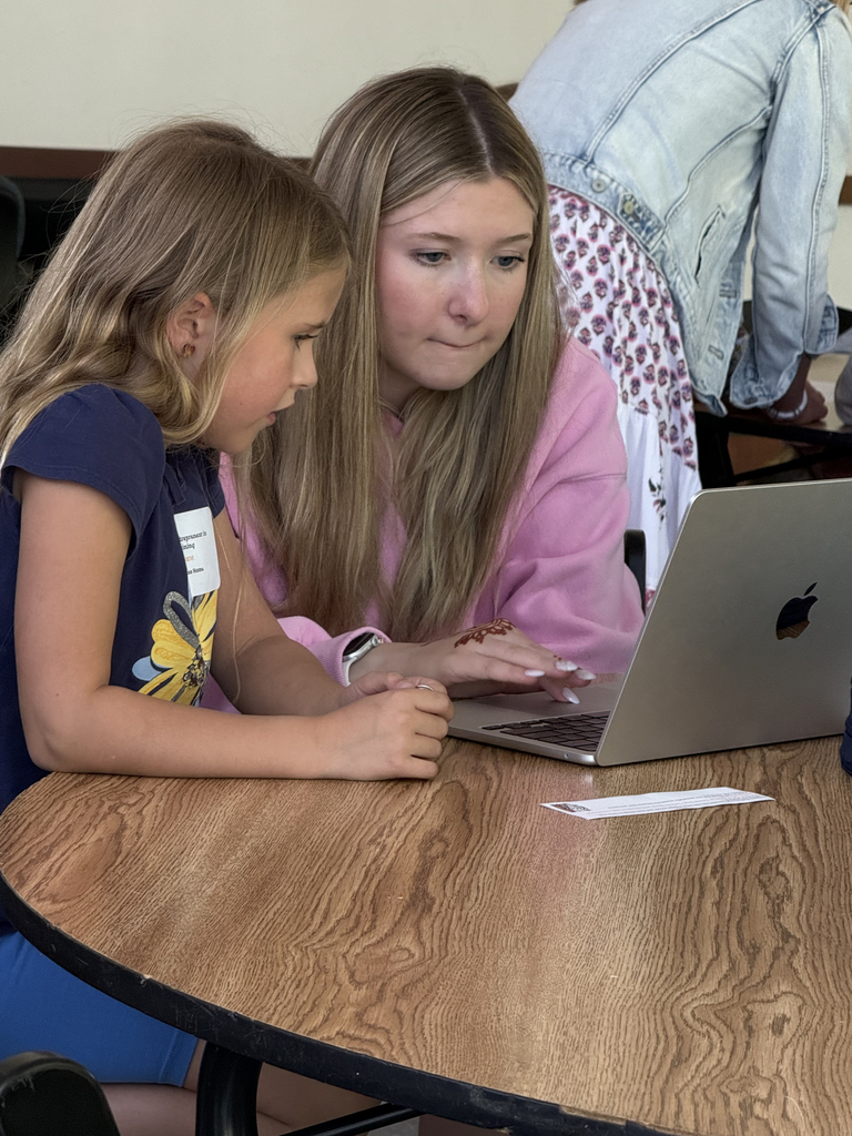 2nd grade students working with HS students to create poster for their mini-society projects.