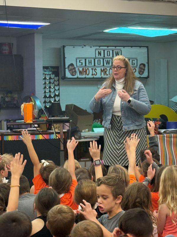 Dr P talking with 2nd grade about penguins